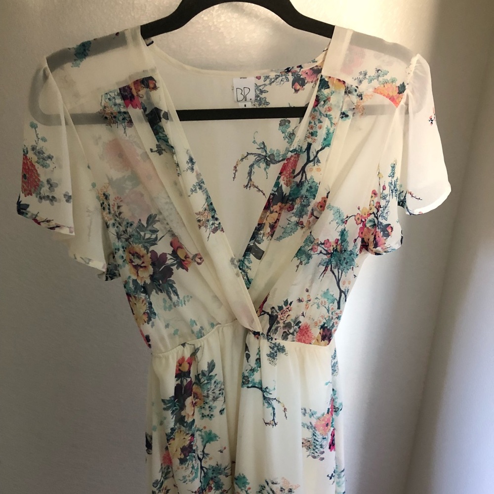 Off White Mini Floral Wrap Dress